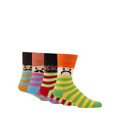 Red Herring Pack of four assorted stripes and faces socks